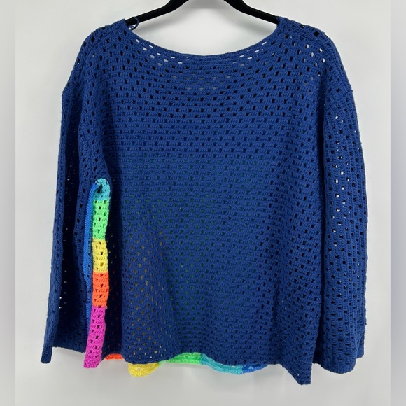 Davi & Dani Rainbow Color Block Open Crochet Knit Sweater Retro Indie Style Sz M - Picture 4 of 7